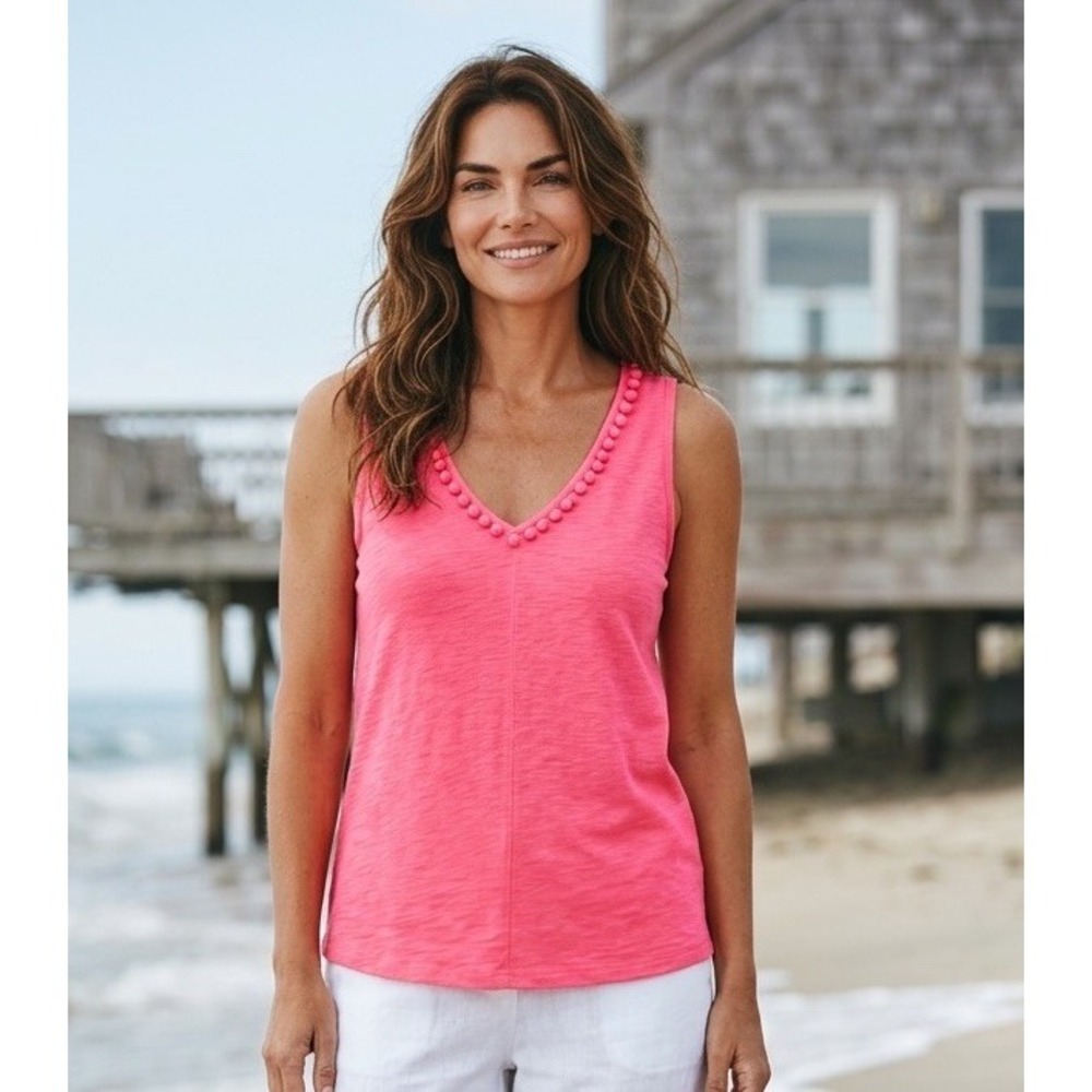 New Lilly Pulitzer Gigi Pom‎ Pom Tank Top Water Pink Size XXL Shirt Sleeveless